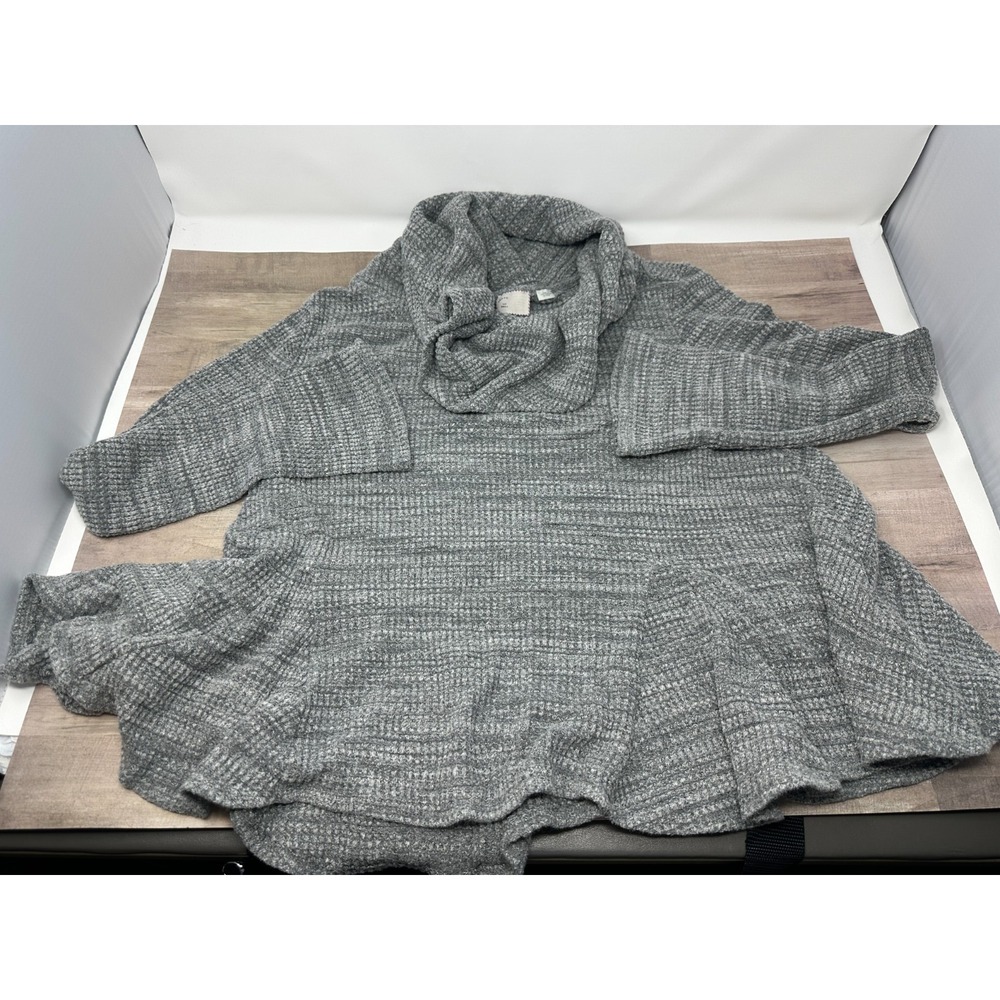 Anthropologie Postmark Gray Pullover Sweater Women Cowl Neck/Ruffle Trim Small